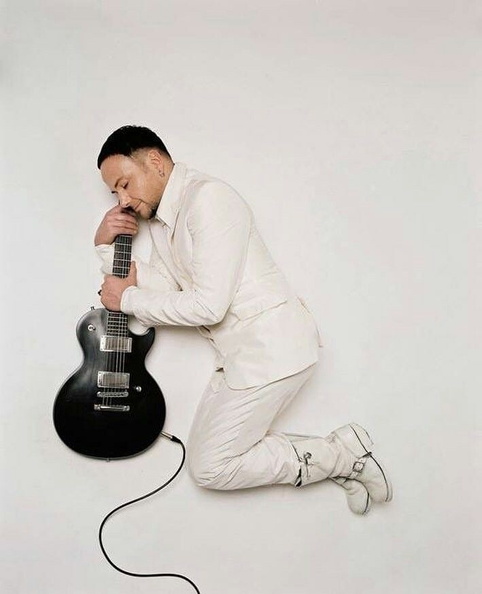 Promotional image of Paul Landers guitarist of Rammstein promoting his Gibson Signature Les Paul guitar model