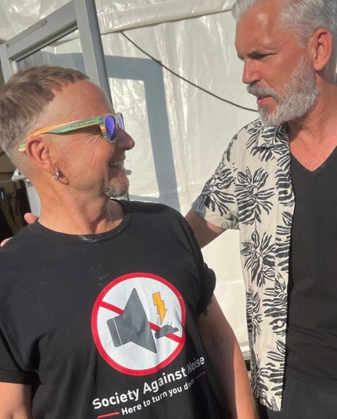 Paul Landers of Rammstein and guitar consultant Alexander Markusch in 2023